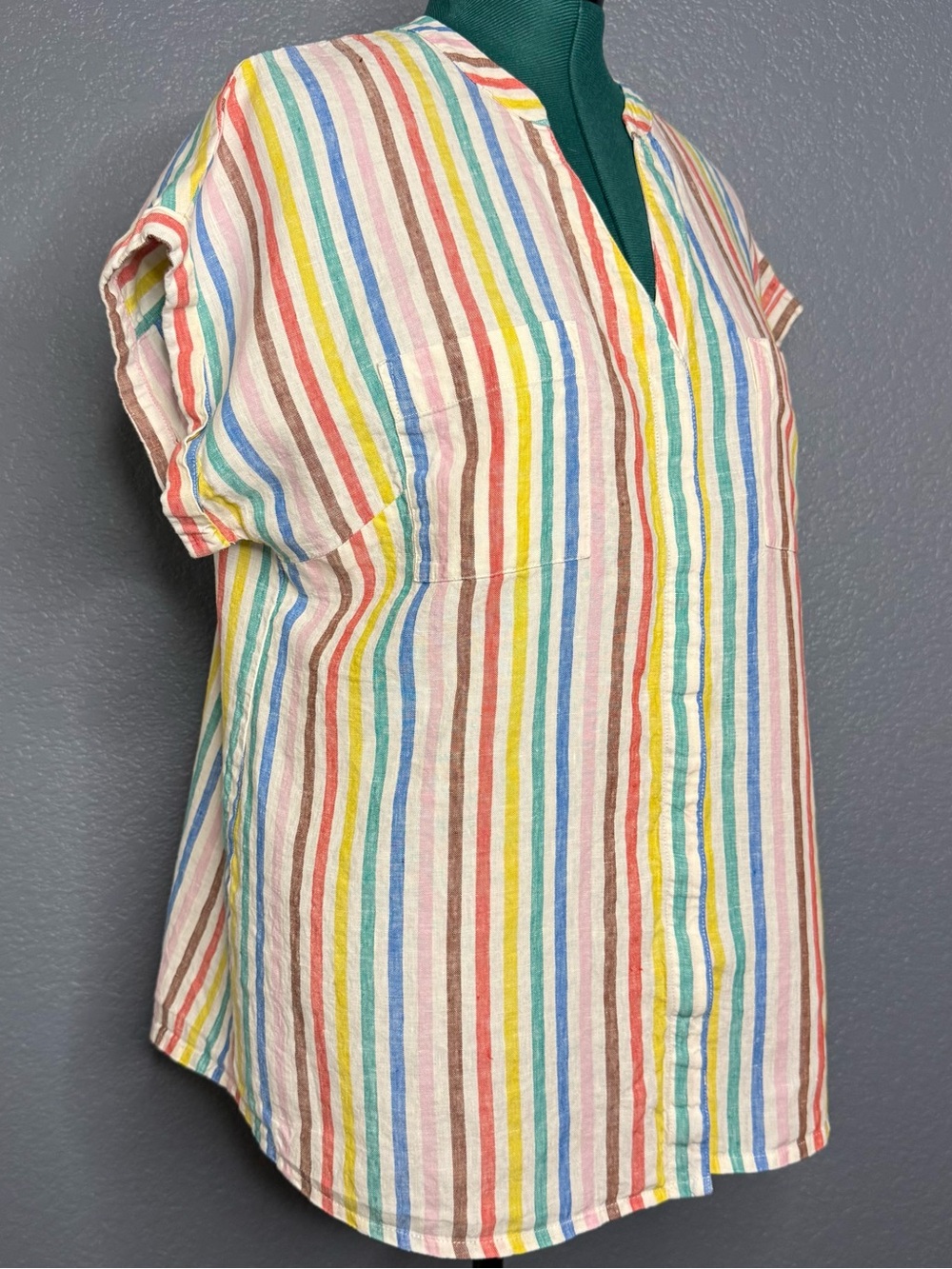 Boden 100% Linen Striped Blouse Multicolor Short Sleeve Relaxed Fit Size 18 - Picture 6 of 10